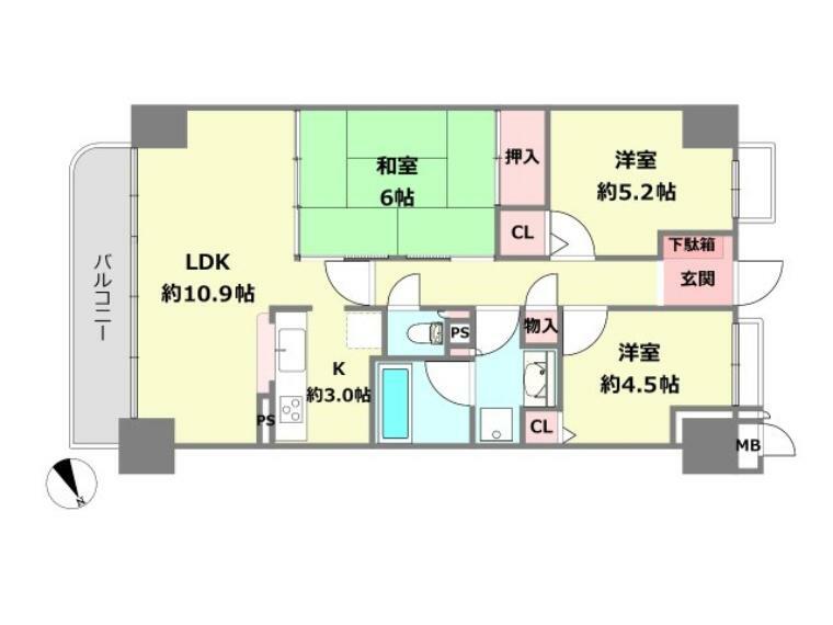 西宮東町アーバンコンフォート2番館(3LDK) 6階の間取り図