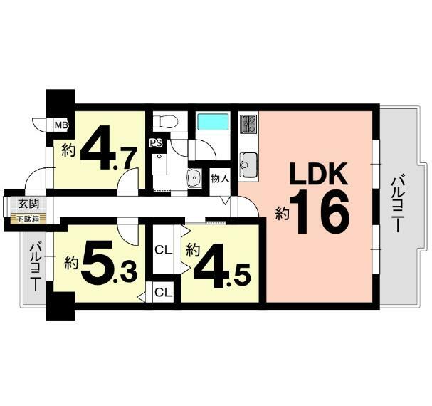 サンレスポアール(3LDK) 8階の間取り図