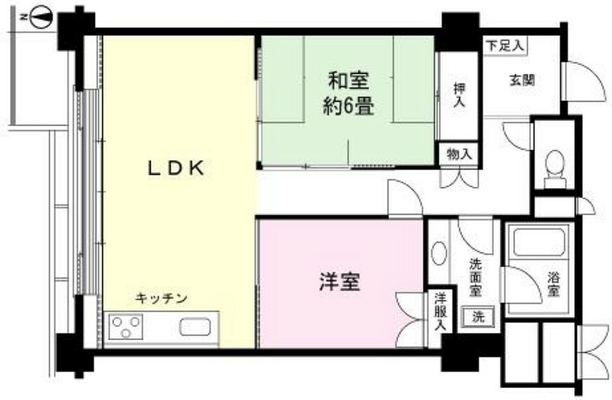 フジタ第7箱根山マンション(2LDK) 6階の間取り図