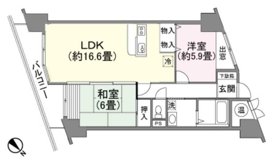 ビューパレー御宿(2LDK) 12階の間取り図