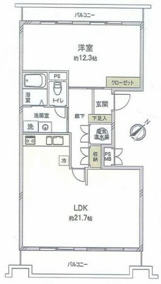 藤和ライブタウン夙川台(1LDK) 3階の間取り図