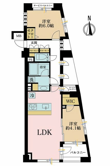 Brillia新宿若松町id(2LDK) 2階の間取り図