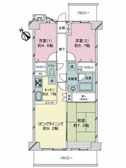 ライオンズマンション西八千代(3LDK) 2階の間取り図