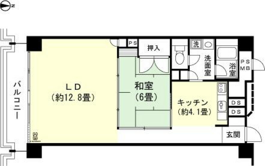 京王熱川マンションB棟(1LDK) 2階の間取り図