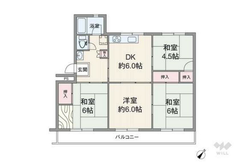 中山五月台住宅8号棟(4DK) 5階の間取り図