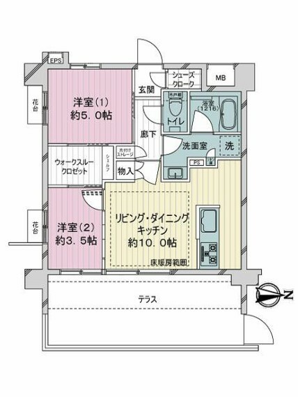 クリオ武蔵小杉ガーデンマークス(2LDK) 1階の間取り図