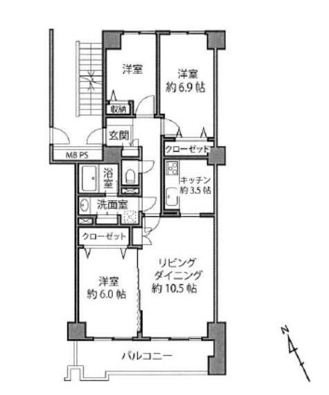 戸塚ハイライズ(3LDK) 7階の内観