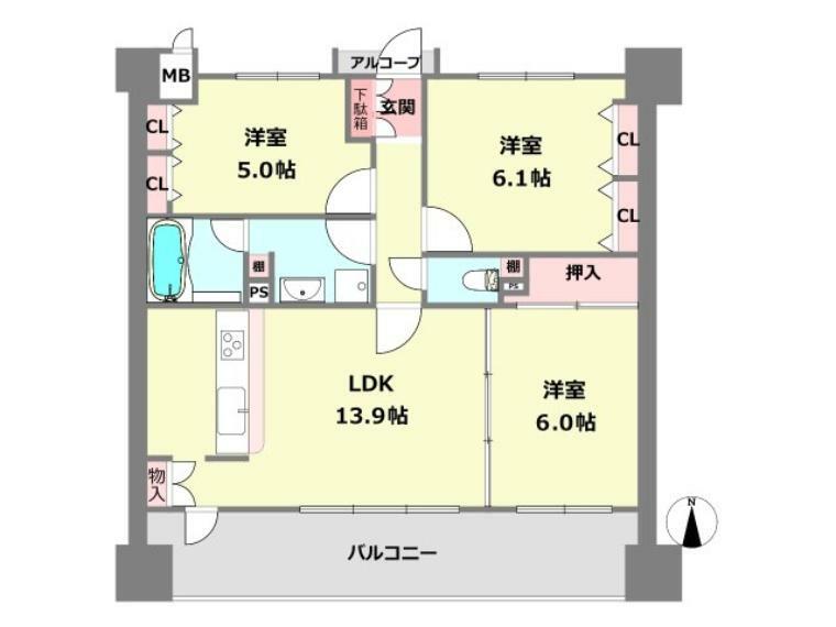 西宮戎前アーバンコンフォート(3LDK) 14階の内観