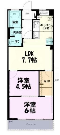 新所沢マンション(2LDK) 6階の間取り図