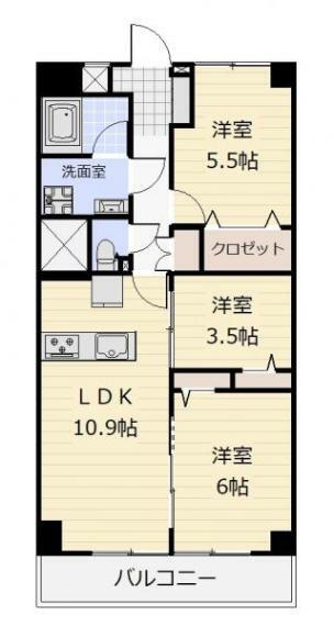 八本松マンション(3LDK) 14階の間取り図