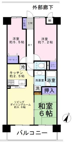 コスモ東松山(3LDK) 3階の内観