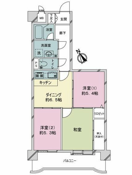ライオンズマンション上杉北(3DK) 6階の間取り図