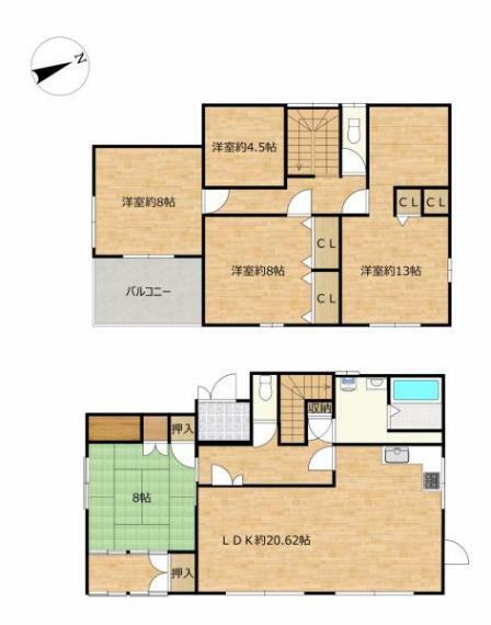 【間取り図】リフォームで、20帖のリビングと、洋室4部屋納戸を備えるの4SLDKのお家にリフォームいたしました。ひとつひとつの居室が広々としているので、ゆったり生活することができますね。