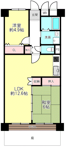 中津パークマンション(2LDK) 1階の内観