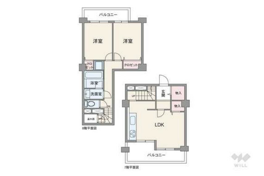 中富住宅(2LDK) 7階の間取り図