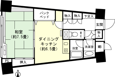 グランドウイング舞子高原(1DK) 8階の間取り図