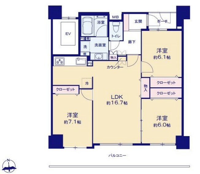 約16.7帖のLDKと全居室6帖以上でゆとりの間取