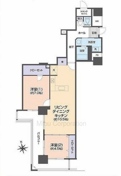 ヨコハマポートサイドロア壱番館(2LDK) 23階の間取り図
