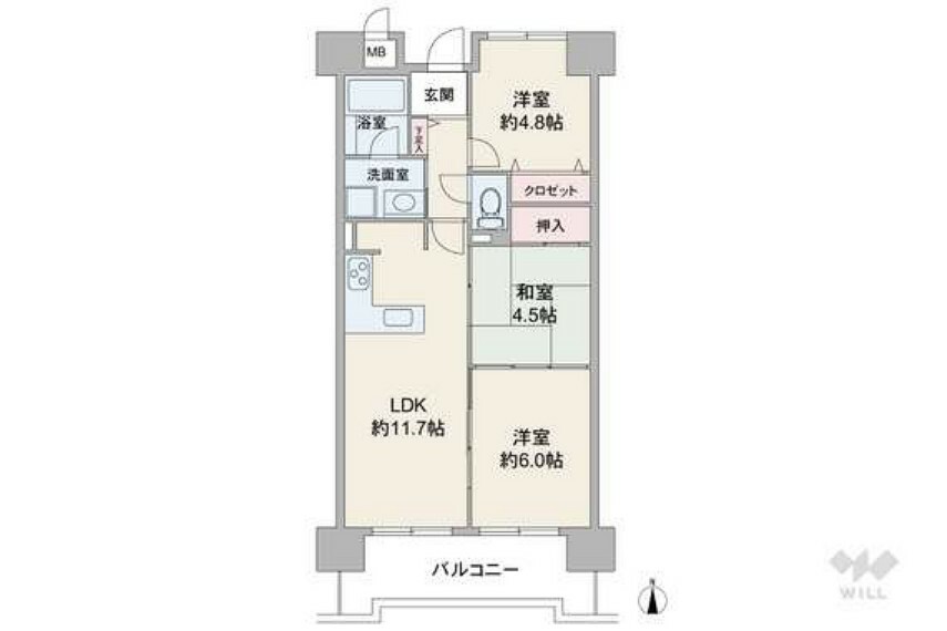 ファミール武庫川東(3LDK) 3階の間取り図