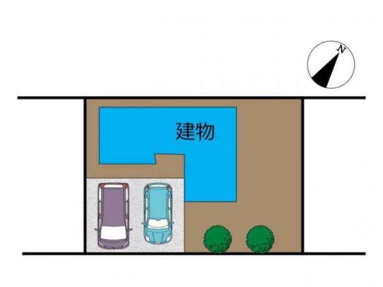 【区画図】敷地内のイメージ図です。並列2台ゆったり停まる駐車場は魅力的です。