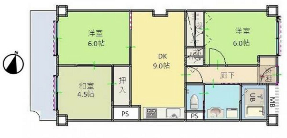 千里レックスマンション(3DK) 4階の間取り図