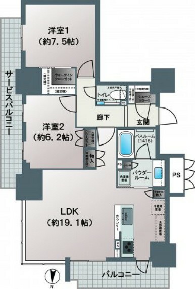 プレミストタワー靱本町(2LDK) 11階の間取り図