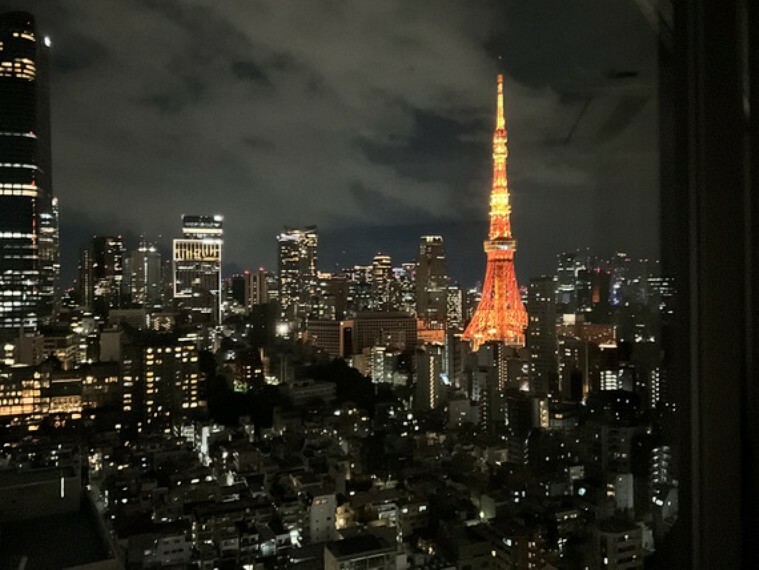 リビングルームからは、東京タワーや港区の夜景を一望できます。