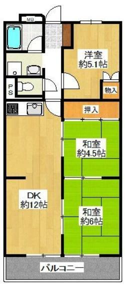 プレジデント東大阪第3棟(3DK) 3階の内観