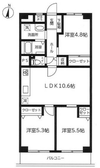 日商岩井北浦和マンションA棟(3LDK) 8階の内観