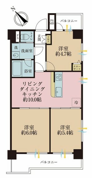 中板橋サニーコーポ(3LDK) 3階の間取り図