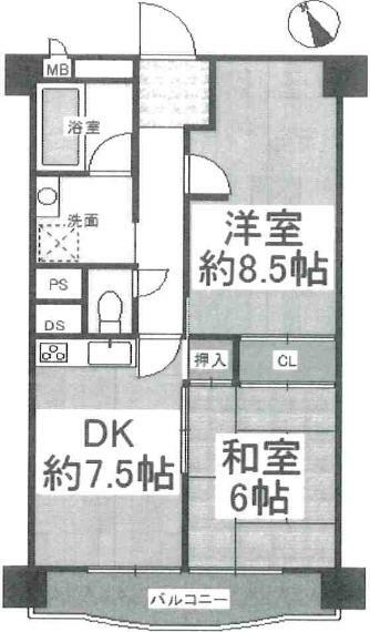 フルーレ南堀江(2DK) 4階の間取り図