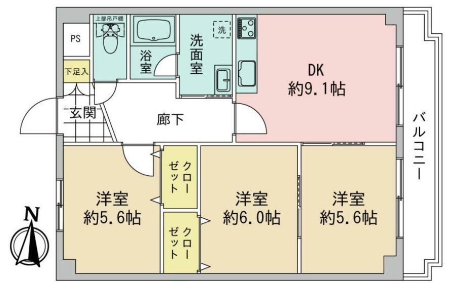 タウンコート南町田(3DK) 2階の間取り図