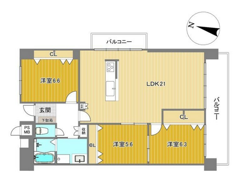 大阪マリンハイツ2号館(3LDK) 3階の間取り図