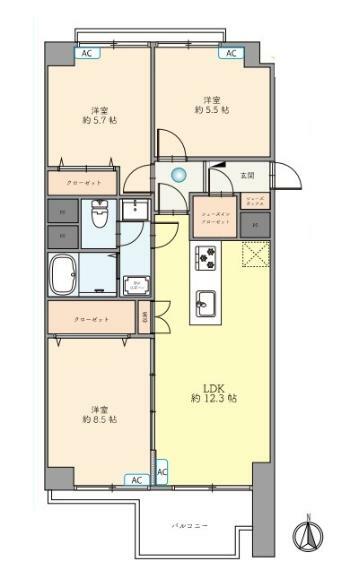 板橋中台マンション(3LDK) 3階の間取り図