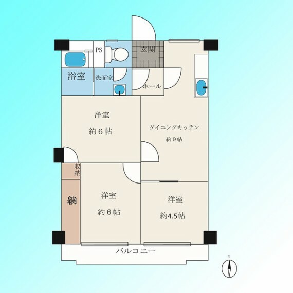 与野中里住宅(3DK) 2階の間取り図