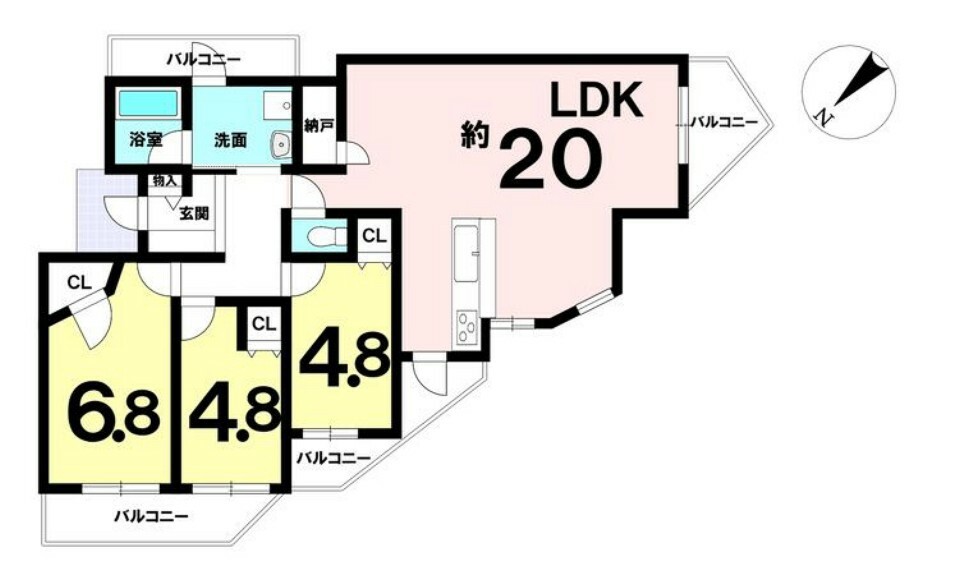 Fステージ安里(3LDK) 3階の間取り図