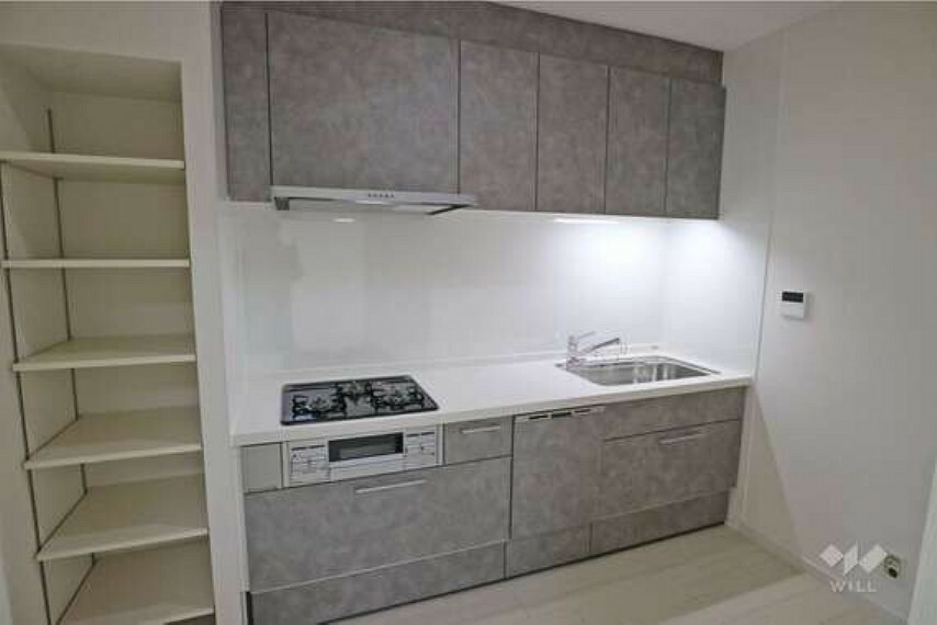 キッチンは壁付け式の独立キッチン。食洗機、パントリーも付いており、充実した収納が確保されています！