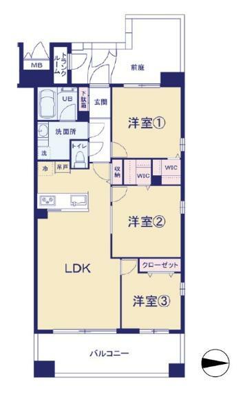レイディアントシティ横濱カルティエ4(3LDK) 7階の間取り図