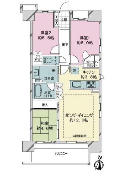 ライオンズ竹ノ塚ブロッサムシティ(3LDK) 2階の間取り図