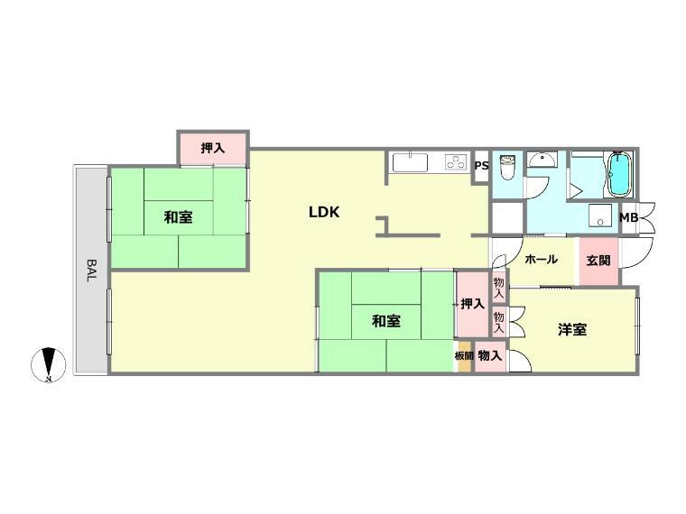 グランドハイツ甲陽園(3LDK) 9階の間取り図