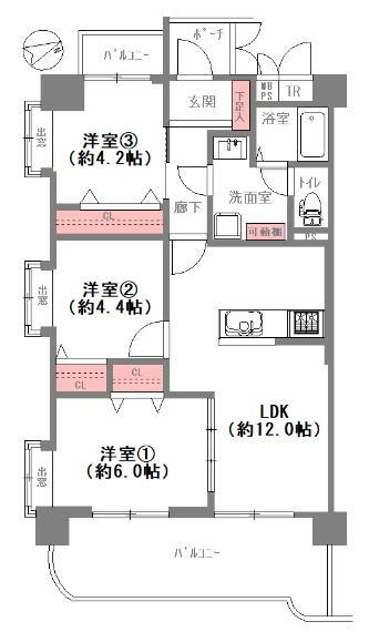 ノバカネイチ天王寺(3LDK) 3階の間取り図