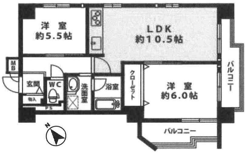 メゾンドール千舟(2LDK) 9階の間取り図