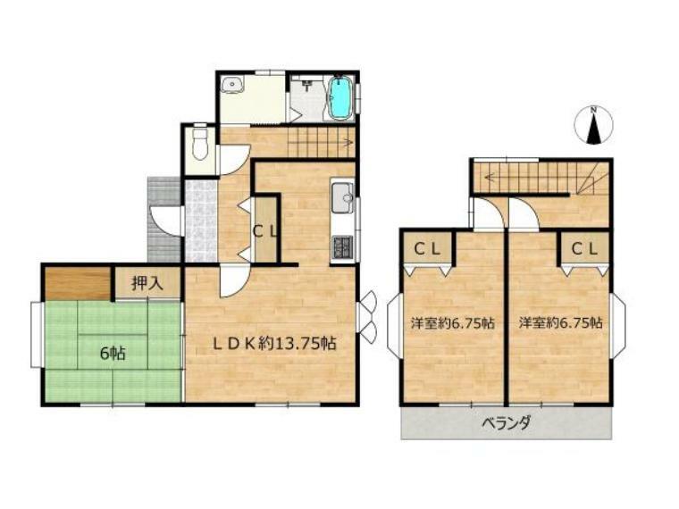 【間取り図】3LDKの2階建てのおうちです。生活動線を考えた、住みやすい間取りへとリフォームし、ご家族で寛げる空間に仕上げました。
