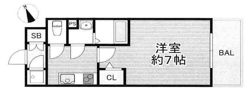 エスリード大阪城南グランデュクス(1K) 8階の間取り図