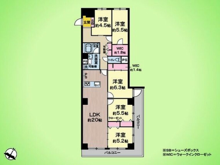 キャニオンマンション溝の口(5LDK) 5階の間取り図