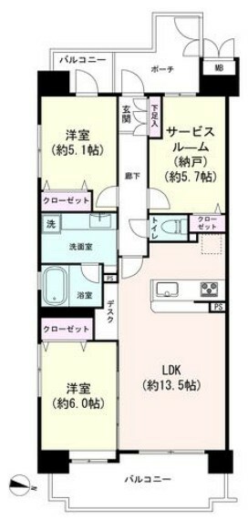ローヤルシティ川口幸町(2LDK) 3階の間取り図
