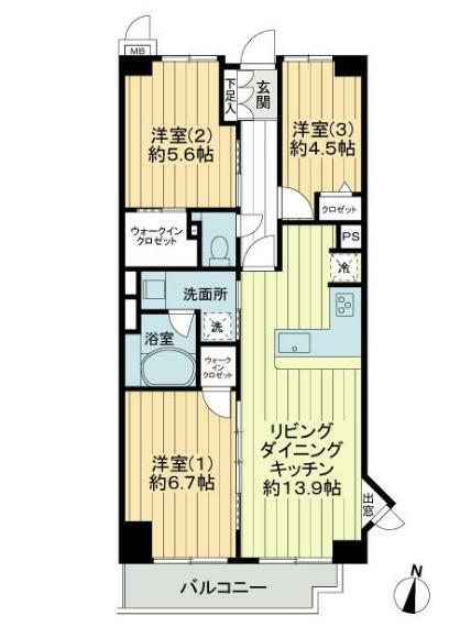 ライオンズマンション浦和西高前(3LDK) 5階の間取り図