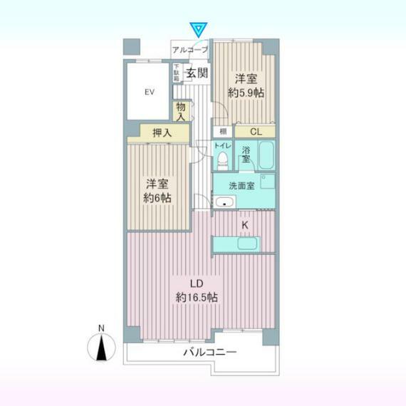 エクレール岩槻弐番館(2LDK) 13階の間取り図