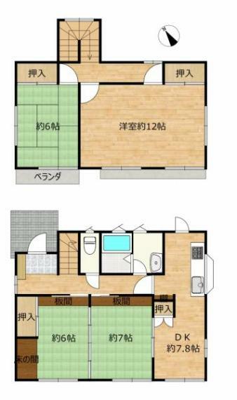 【リフォーム後/間取り図】4DKの住宅です。2階の12帖の洋室は中央に仕切りを設ければ2部屋に区切る事も出来ますのでご家族が増えた時にも対応できます。