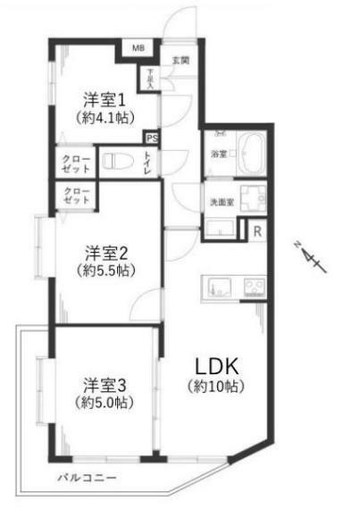 シティコーポパルナスみずほ台(3LDK) 4階の間取り図